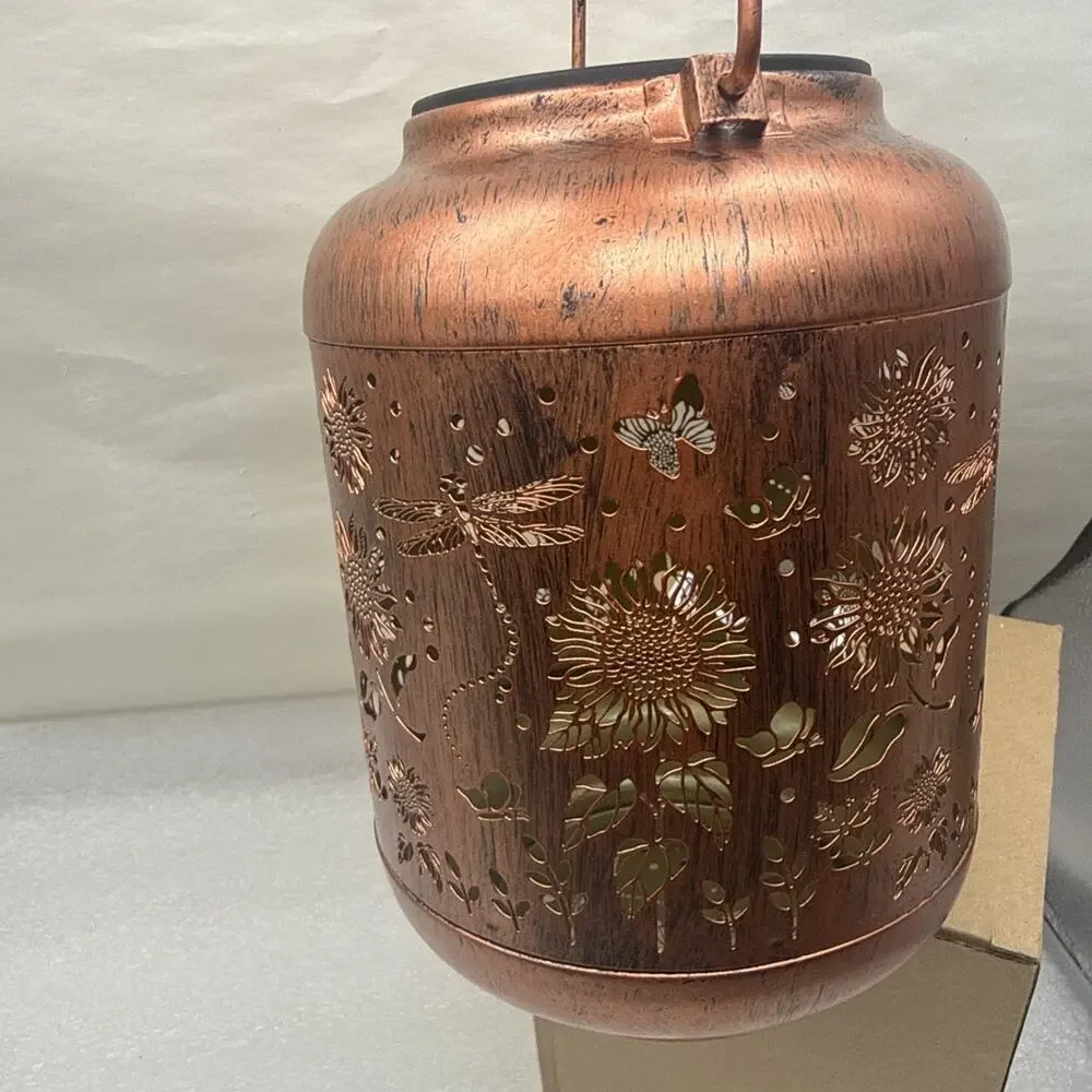 Solar Lanterns Outdoor Hanging Lantern Lights, Dragonfly Hollowed-Out Metal Deco